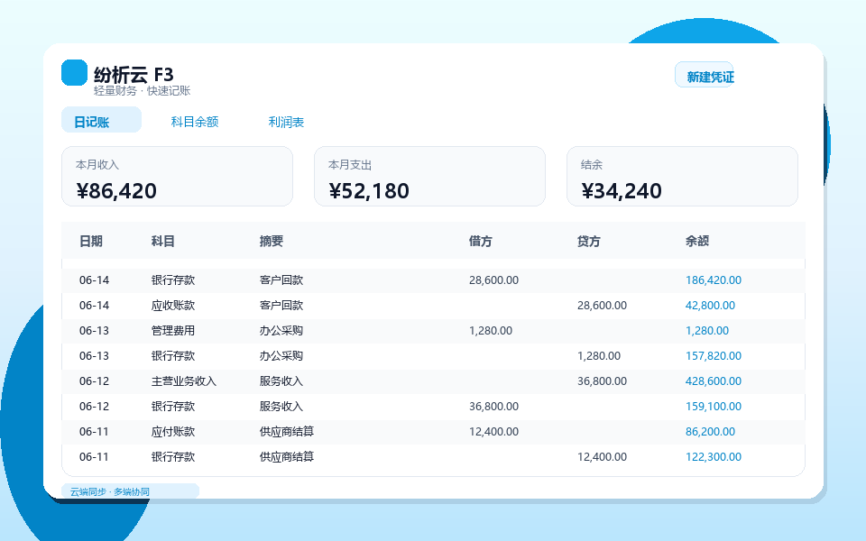 纷析云财务软件F3